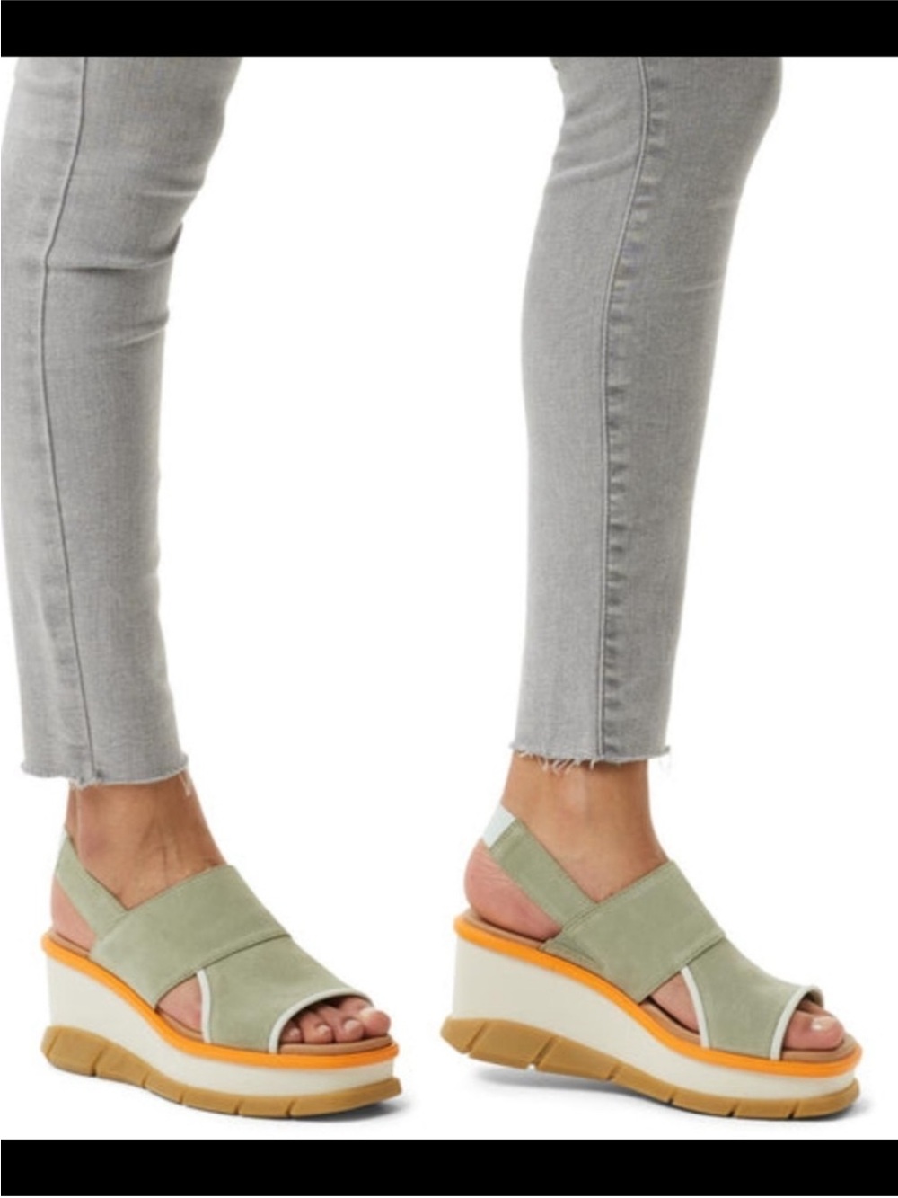 Sorrel Joan III Slingback Wedge Sandals Graygreen Fizz/Chalk Leather Women's 10
